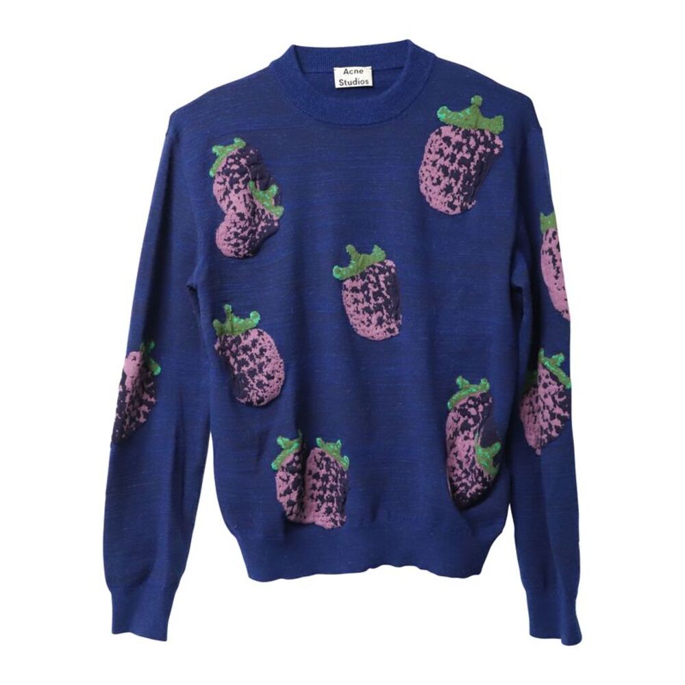 Acne Studio Koray Fruit-Jacquard Sweater in Blue Acrylic